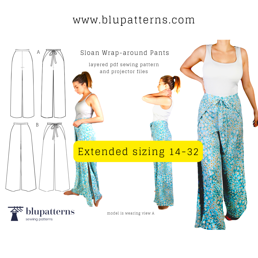 Sloan Wrap Pants Pdf sewing pattern EXTENDED SIZING 14-32 - blupatterns