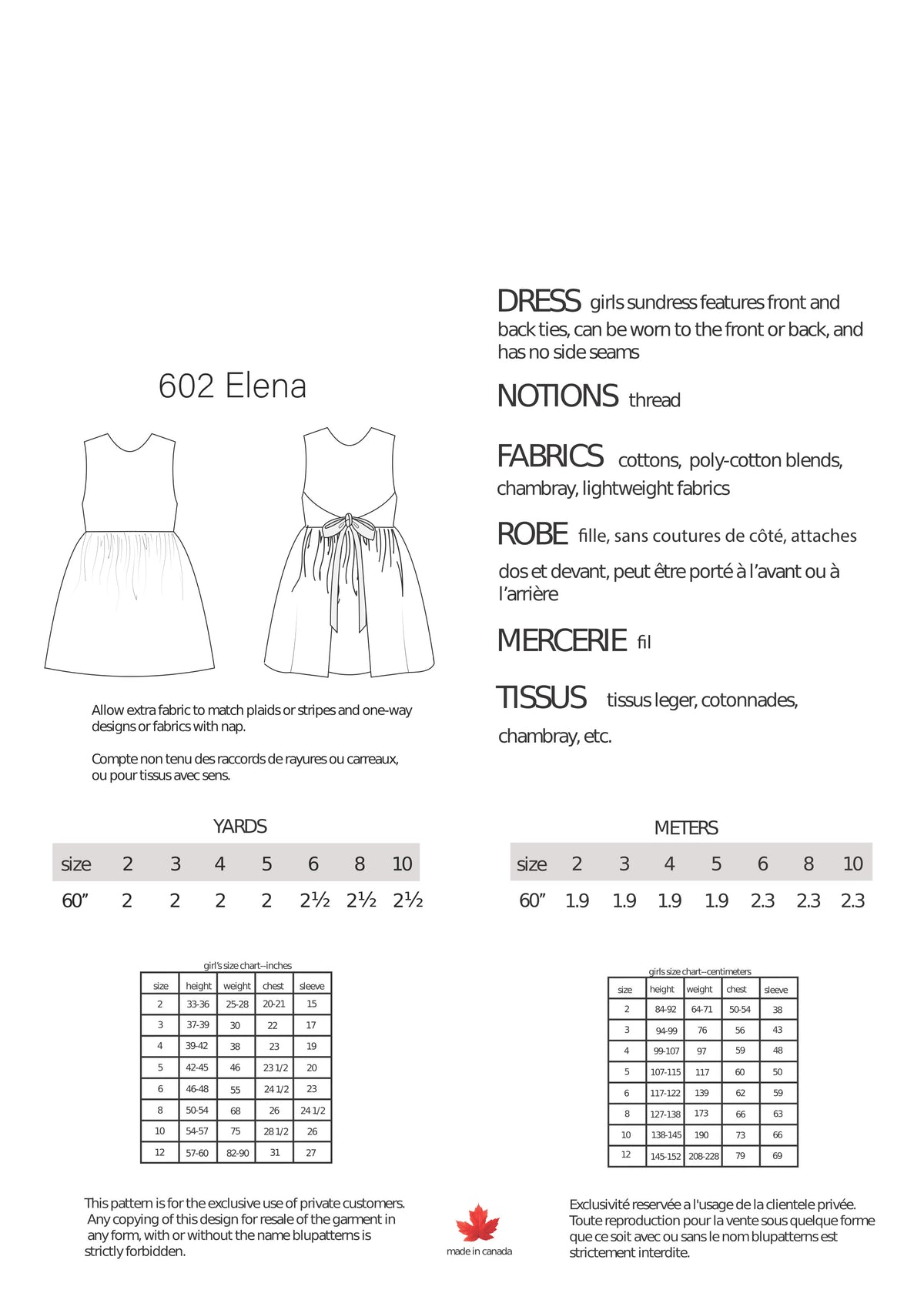 Patron de robe Octavia filles PDF / robe à manches longues / patron de couture facile