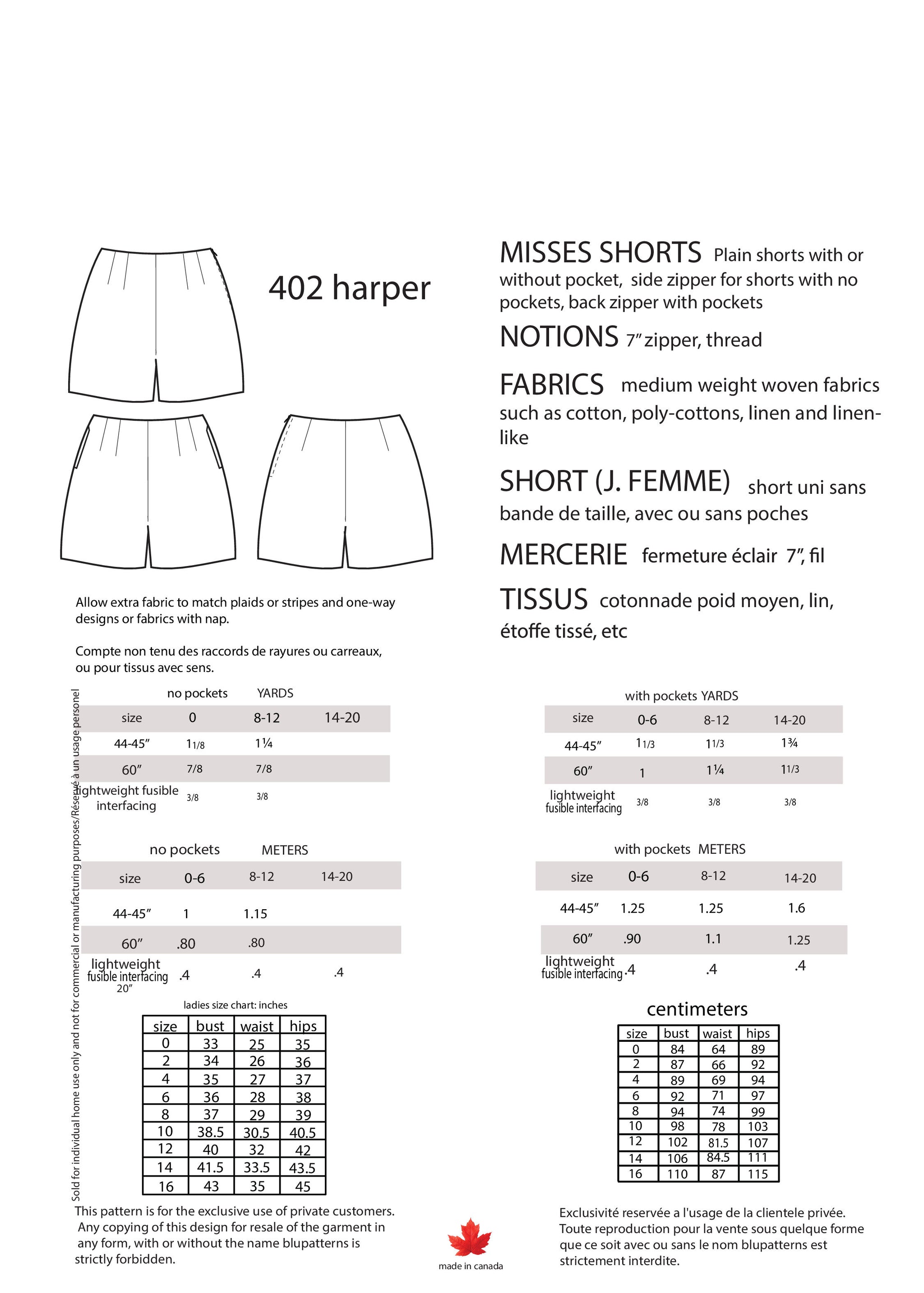 Harper pdf shorts sewing pattern - blupatterns