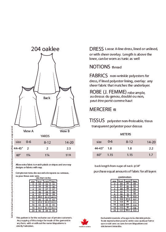Oaklee Dress or Top Pattern