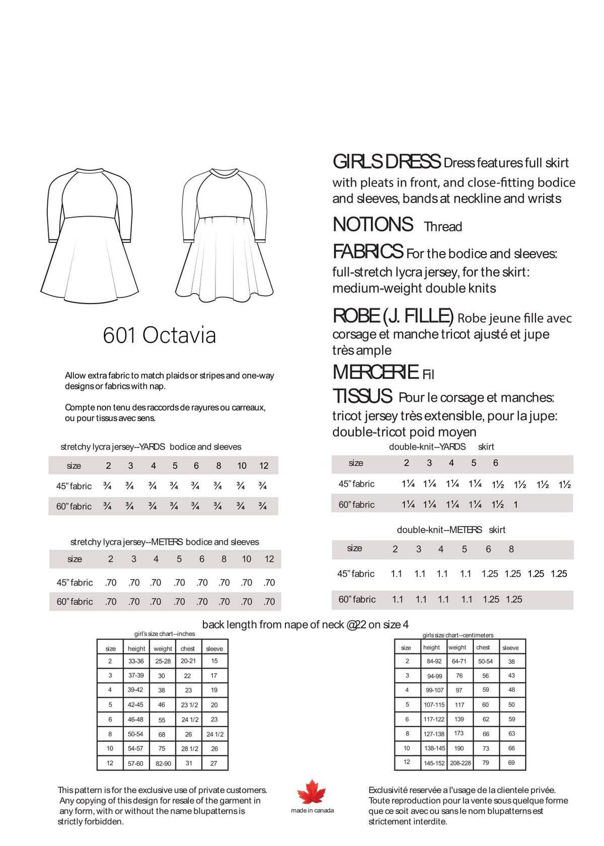 Octavia pdf girls dress sewing pattern